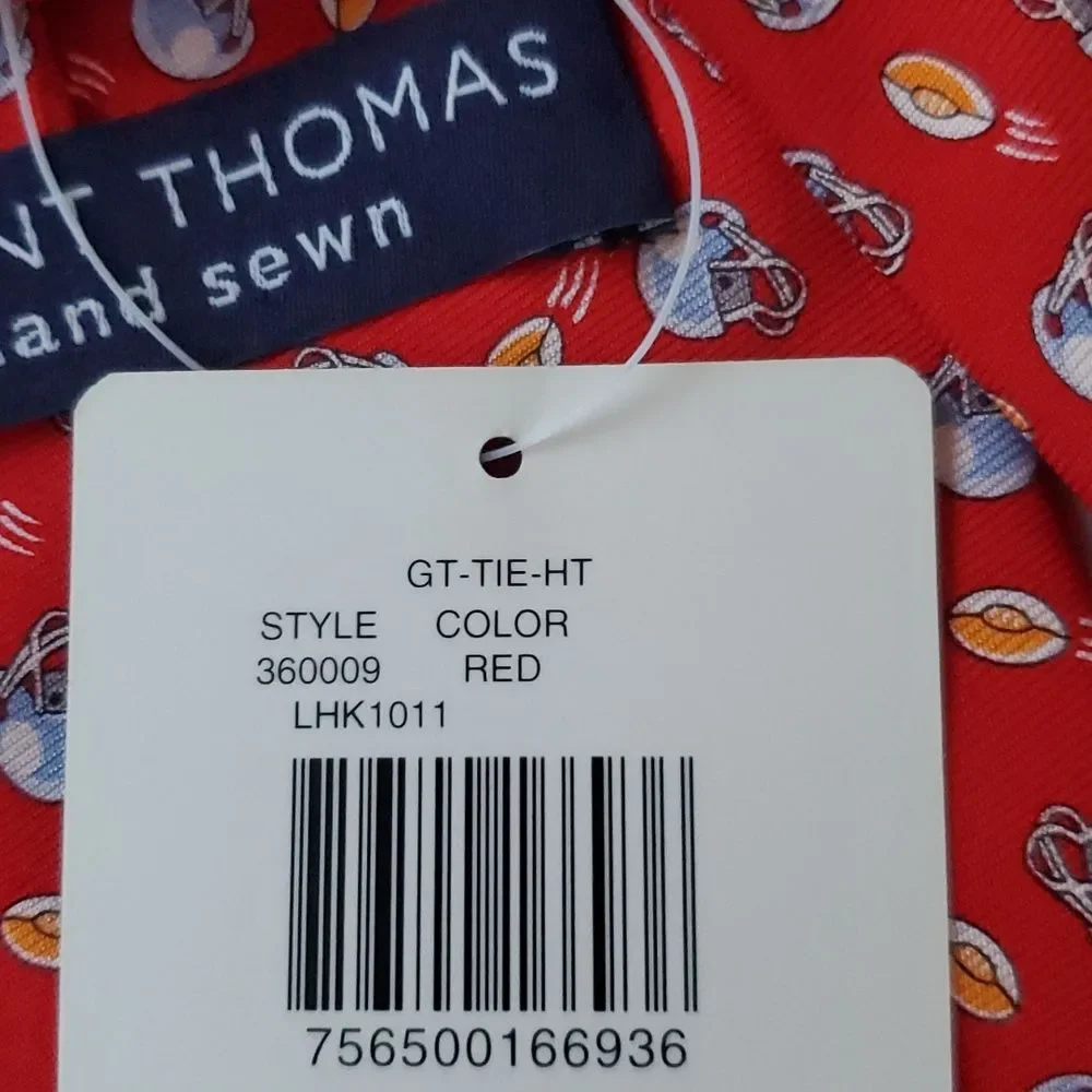 NWT GRANT THOMAS SILK MEN'S TIE FOOTBALL HELMETS RED ORANGE GRAY